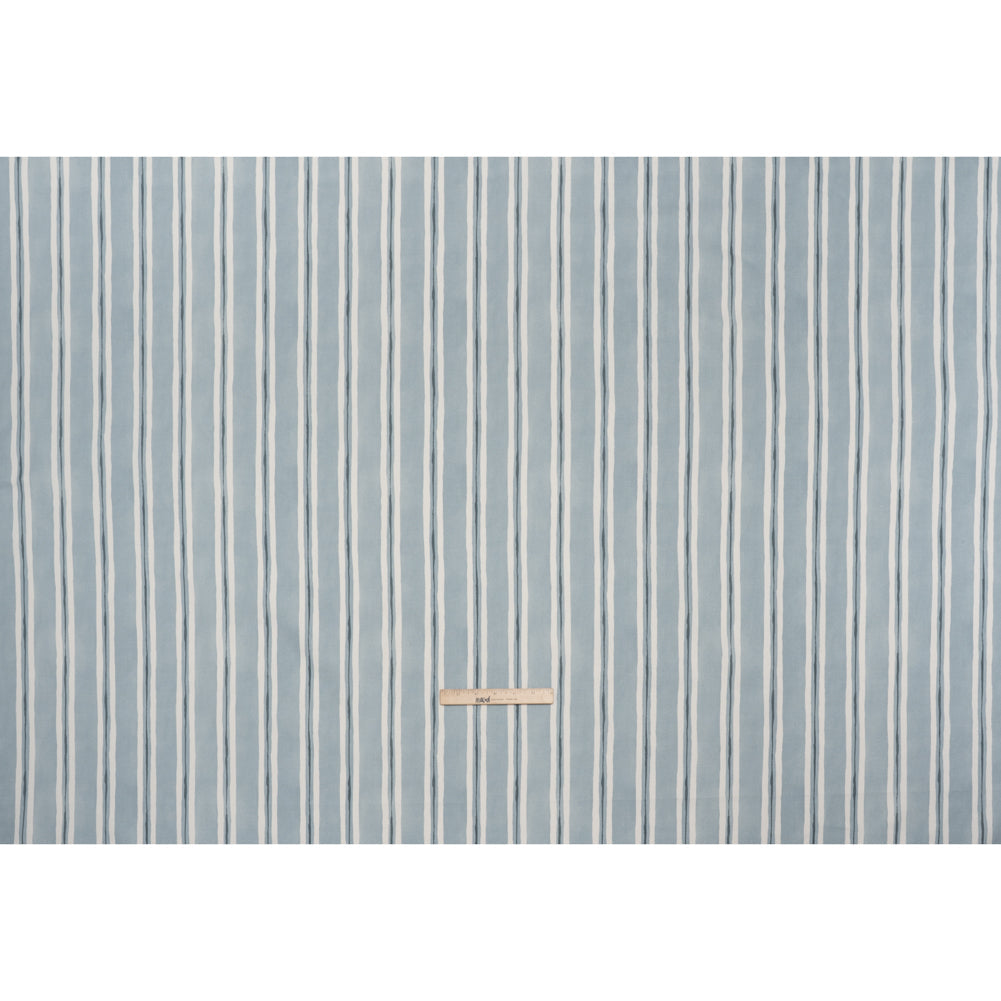 Brushed Cotton and Linen Canvas Print - Chambray Painted Stripes - British Imported