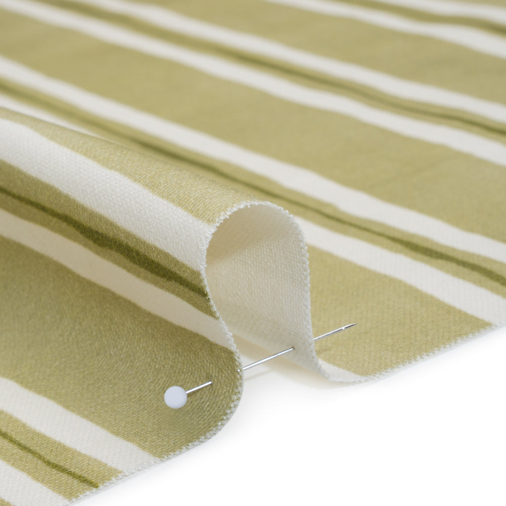 Brushed Cotton and Linen Canvas Print - Pistachio Painted Stripes - British Imported