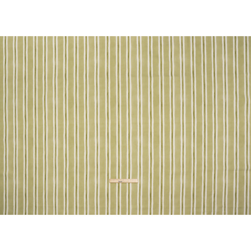 Brushed Cotton and Linen Canvas Print - Pistachio Painted Stripes - British Imported