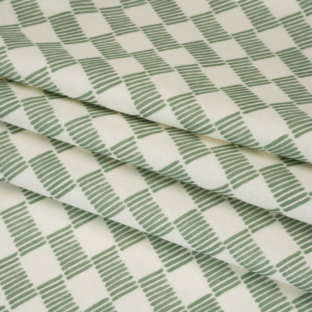 Brushed Cotton and Linen Canvas Print - Aloe Painterly Striped Check - British Imported