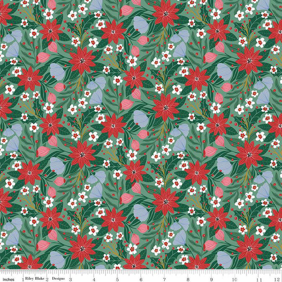 Quilting Cotton A Pear-fect Christmas Flowers Dancing Mint Riley Blake