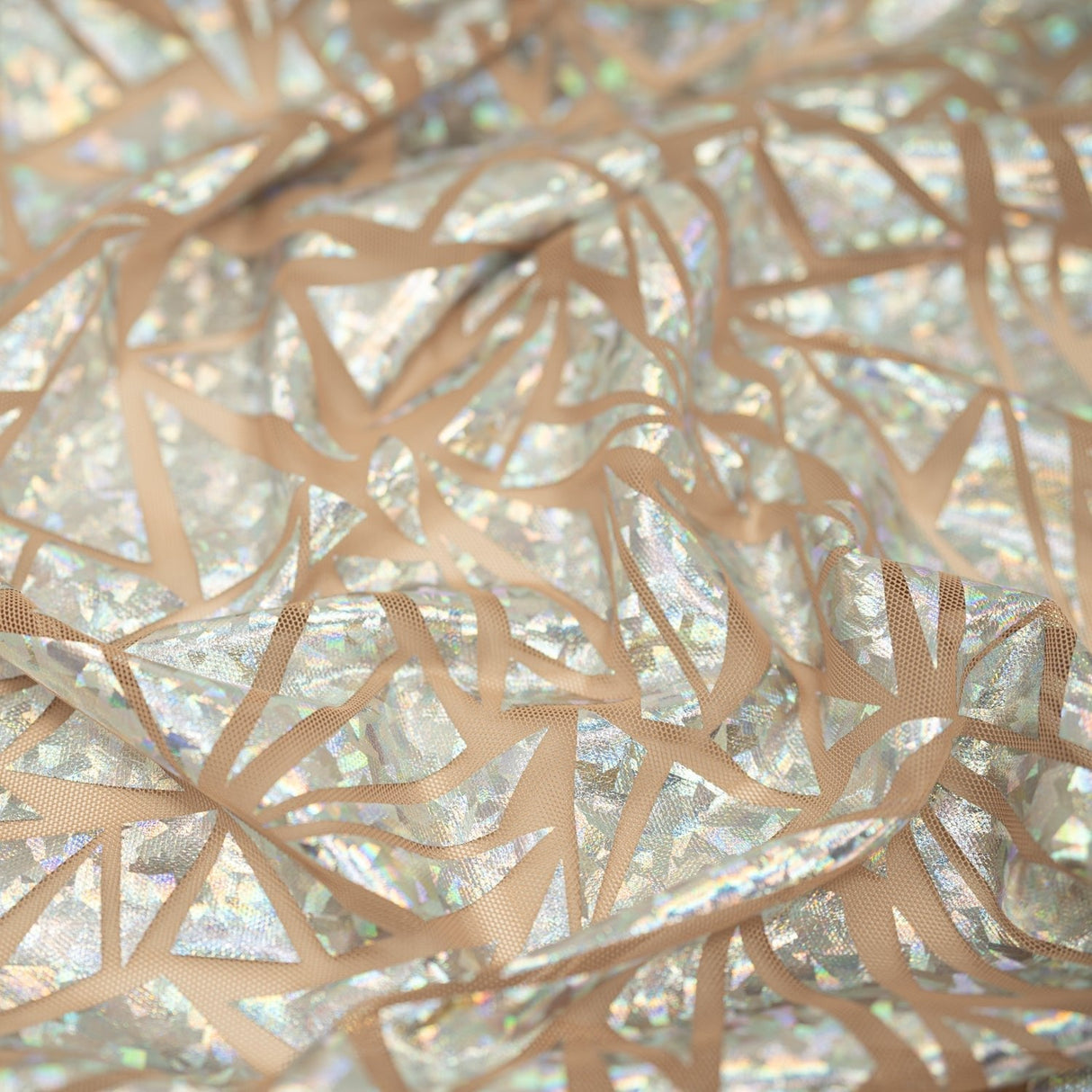 Abstract Triangle Polyester Mesh Fabric - Shattered Glass Foil, 58"/59" Width (1 Yard)
