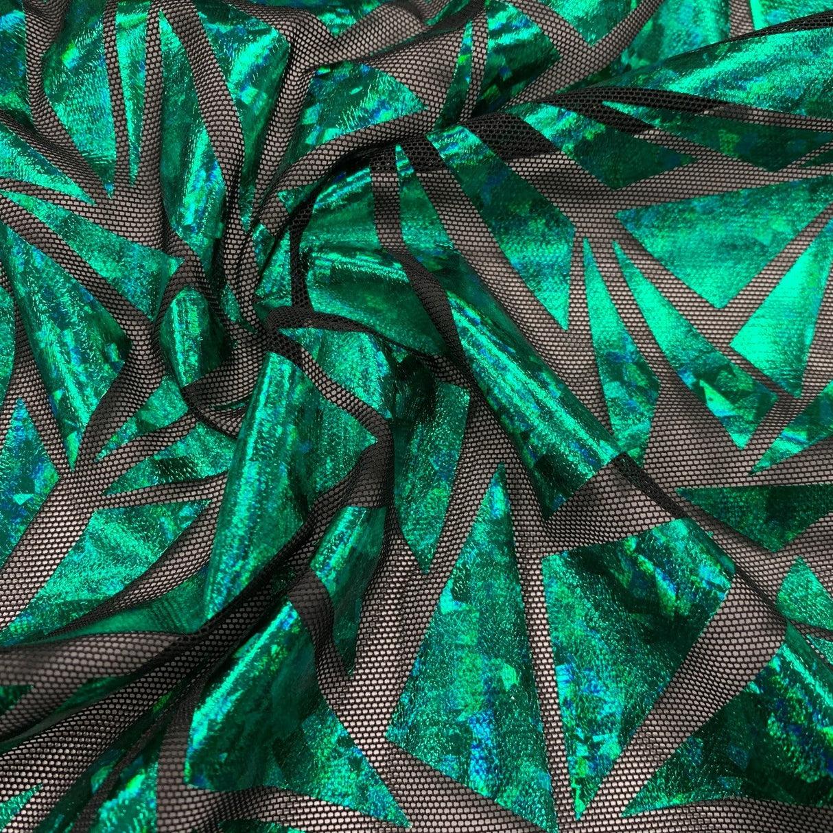 Abstract Triangle Polyester Mesh Fabric - Shattered Glass Foil Print, 58/59" Width (1 Yard)