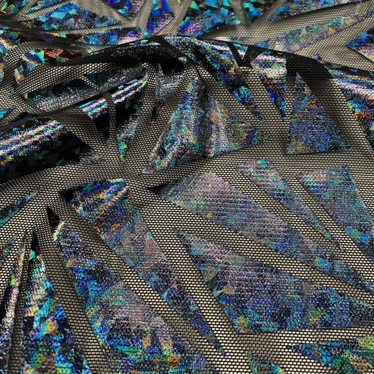 Abstract Triangle Polyester Mesh Fabric - Shattered Glass Foil, 58"/59" Width (1 Yard)