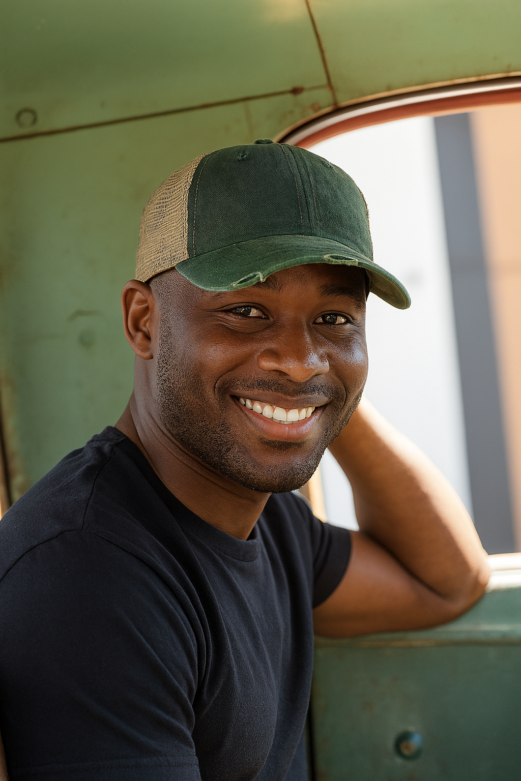 Adam's AD48 Cotton Nylon Cap - Forest Green/Tan, Distressed Torn Visor, Mid-Crown, Six Panel (1 Cap)