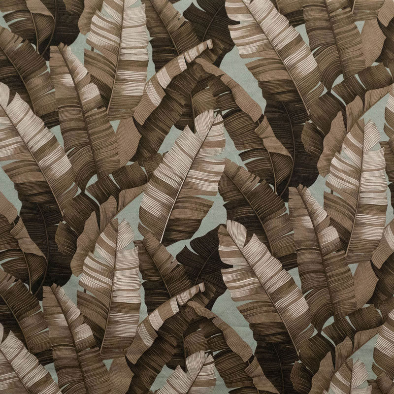 All Over Banana Leaf Cotton Heavy Barkcloth Fabric - Black, Mint Blue, Beige Banana Leaf Print, 36" X 56" (1 Yard)