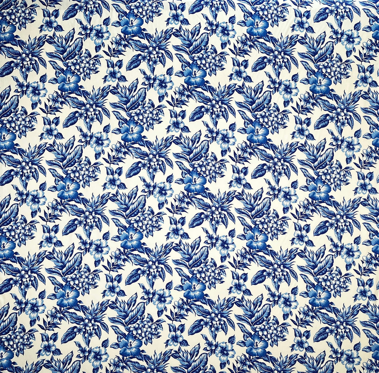 All Over Hibiscus Plumeria Tropical Leaves Rayon Poplin Fabric - Tropical Floral Print, 36" X 45" (1 Yard)
