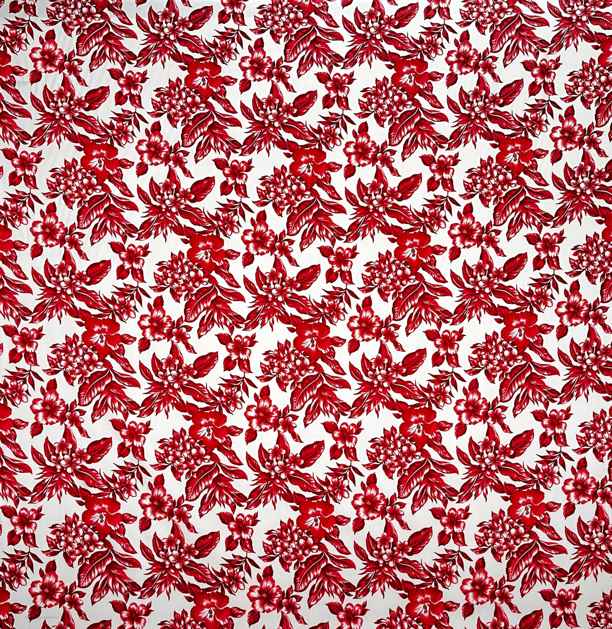 All Over Hibiscus Plumeria Tropical Leaves Rayon Poplin Fabric - Tropical Floral Print, 36" X 45" (1 Yard)