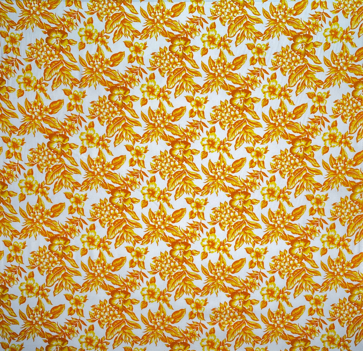 All Over Hibiscus Plumeria Tropical Leaves Rayon Poplin Fabric - Purple, Blue, Red, Yellow, White, 36" X 45" (1 Yard)