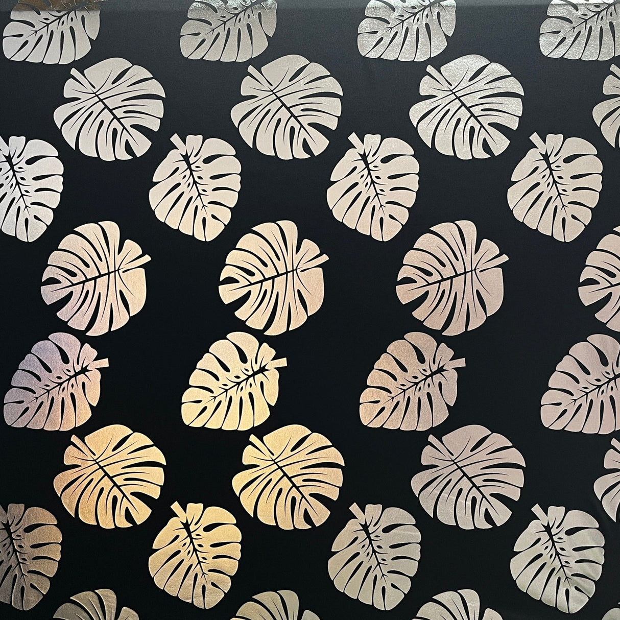 All Over Monstera Leaf Design Polyester Fabric - Monstera Leaf Foil Print, 36" X 60" (1 Yard)