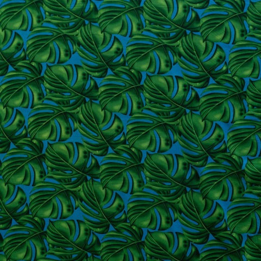 All Over Monstera Leaf Polyester Fabric - Bright Green Monstera Leaf Print, 36" X 45" (1 Yard)