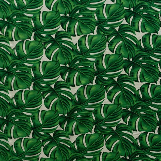 All Over Monstera Leaf Polyester Fabric - Magenta/Royal, White/Green, Turquoise/Green, Yellow/Green, 36" X 45" Width (1 Yard)