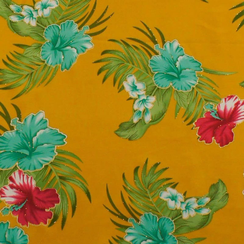 Aloha Garden Polyester Glitter Fabric - Tropical Floral Print, 36" X 60" (1 Yard)