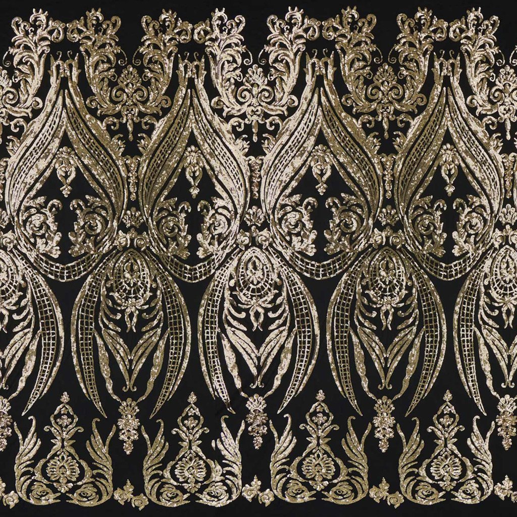 Amelia Stretch Mesh Sequin Polyester Spandex Fabric - Black/Black, 2-Way Stretch, 52" Width (1 Yard)