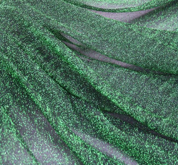 1 yard 58/60" Wide Green Glitter Fabric on Black Stretch Knit Lightweight Costume Material