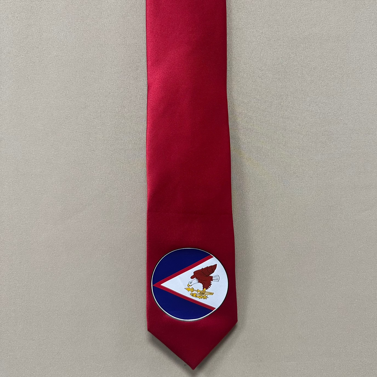 American Samoa Flag Tie Polyester Fabric - American Samoa Seal, 56" Length, 3.5" Width (1 Tie)