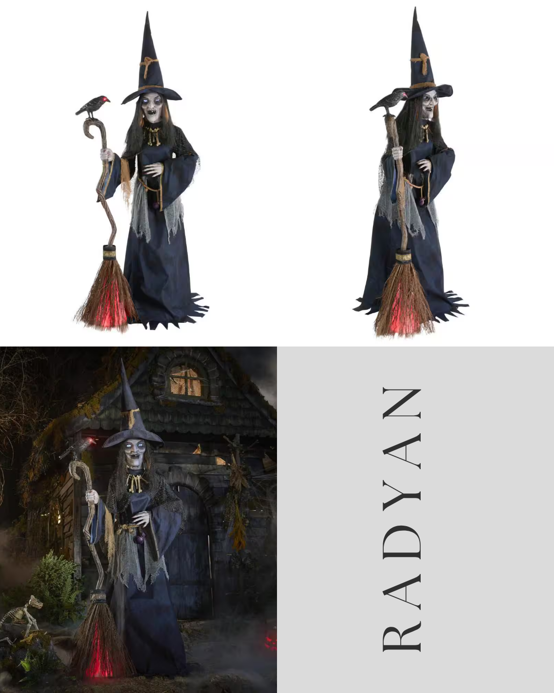 Animated LED Nightshade Witch Halloween Decoration with LifeEyes LCD Eyes 6 Feet