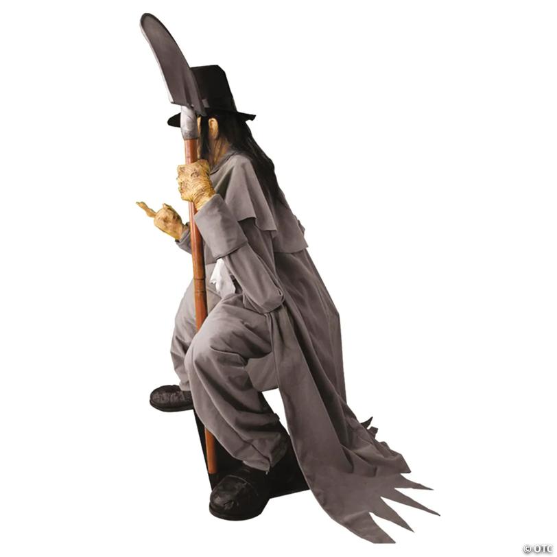 Animated Light-Up Crouching Grave Digger with Sound Halloween Decoration