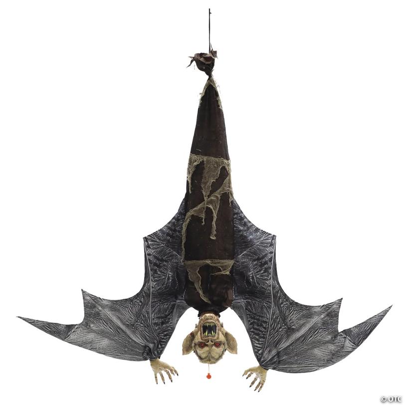 Animated Light-Up Hanging Menacing Bat with Sound Halloween Decoration