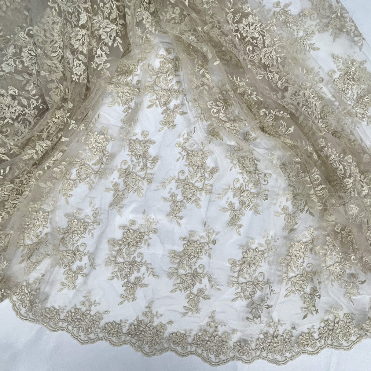 Corded Floral Lace Fabric Ivory