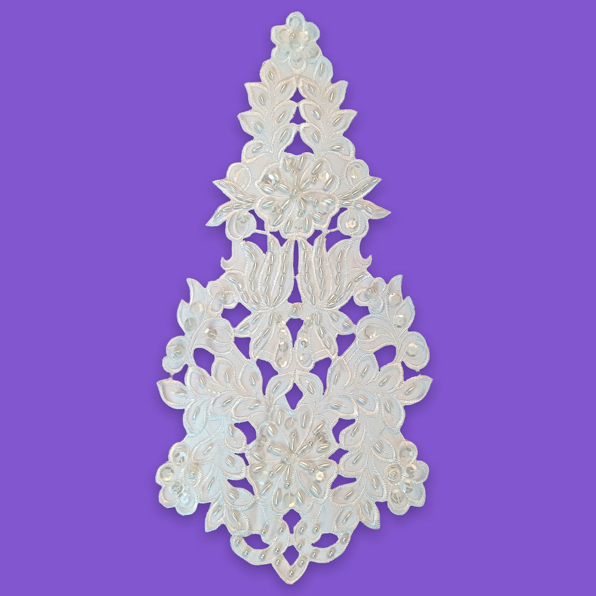 Beaded Lace Medallion Applique on Satin