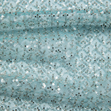 1 Yard Embroidered Tulle Lace Fabric with Sequins, 52" Wide