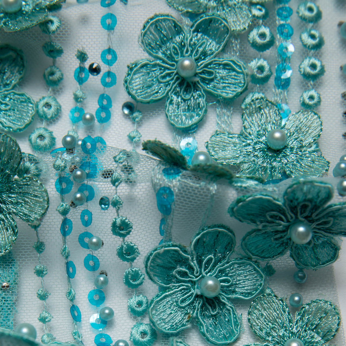 1 Yard P Soft Tulle Lace Fabric Sequins Applique Beautiful 3D Floral Design 52/54" Wide