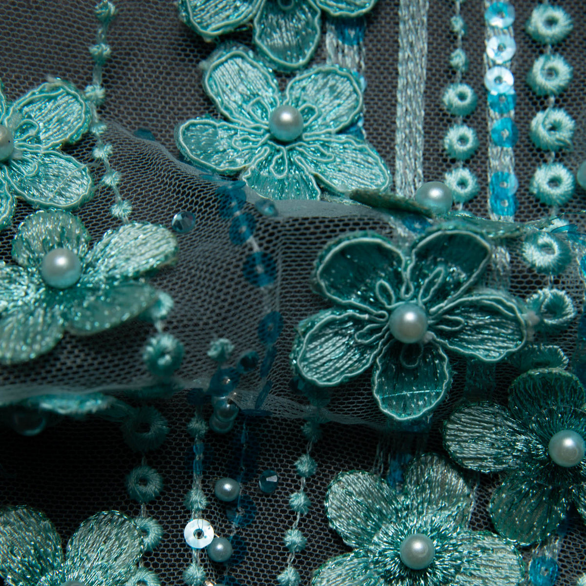 1 Yard P Soft Tulle Lace Fabric Sequins Applique Beautiful 3D Floral Design 52/54" Wide