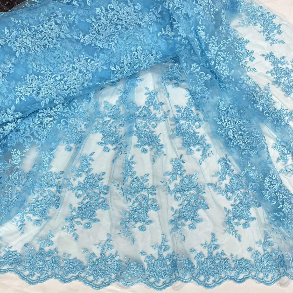 Corded Floral Lace Fabric Ivory