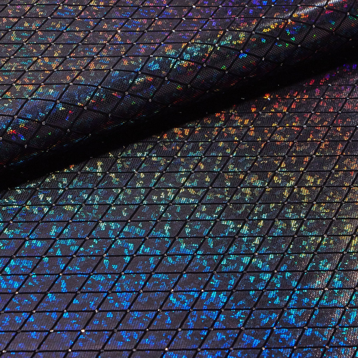 Argyle Shattered Glass Nylon Spandex Fabric - Holographic Foiled Glitter Flocking, 54" Width (1 Yard)