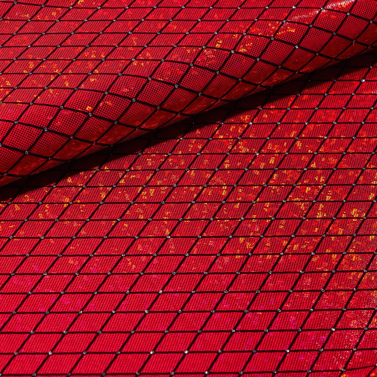 Argyle Shattered Glass Nylon Spandex Fabric - Holographic Foiled Glitter Flocking, 54" Width (1 Yard)