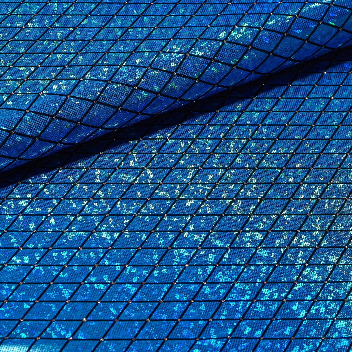 Argyle Shattered Glass Foiled Nylon Spandex Fabric - Holographic Argyle, Black, 54" Width (1 Yard)