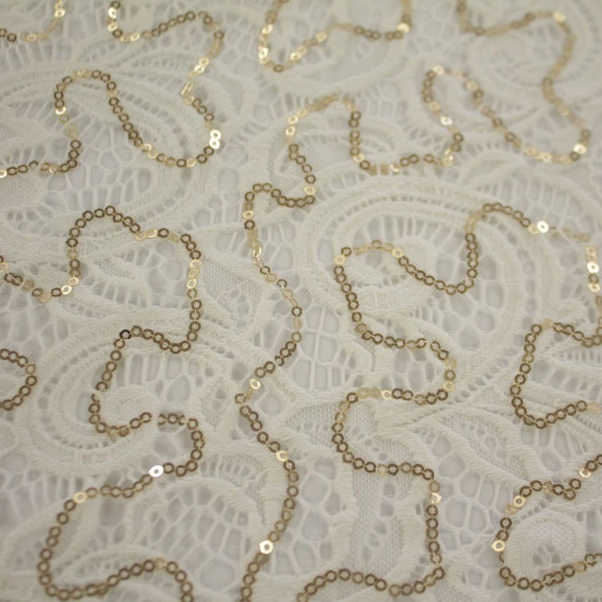 Ashley Stretch Lace Sequin Nylon Spandex Fabric - Embroidered Sequin Lace, 57/58" Width (1 Yard)