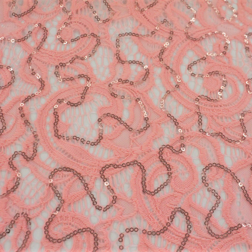 Ashley Stretch Lace Sequin Nylon Spandex Fabric - Embroidered Sequin, 57/58" Width (1 Yard)