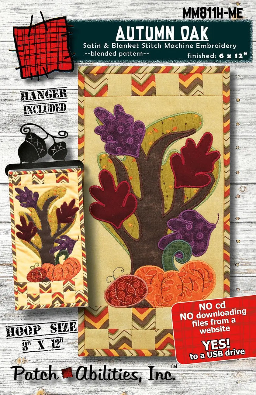 Autumn Oak Machine Embroidery Wall Hanging Pattern