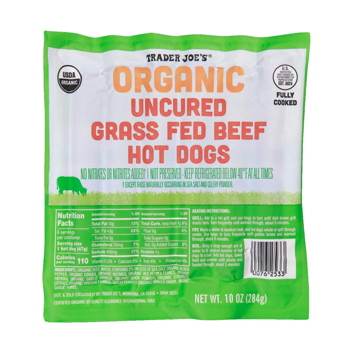 Organic Uncured Grass-Fed Beef Hot Dogs 10 oz