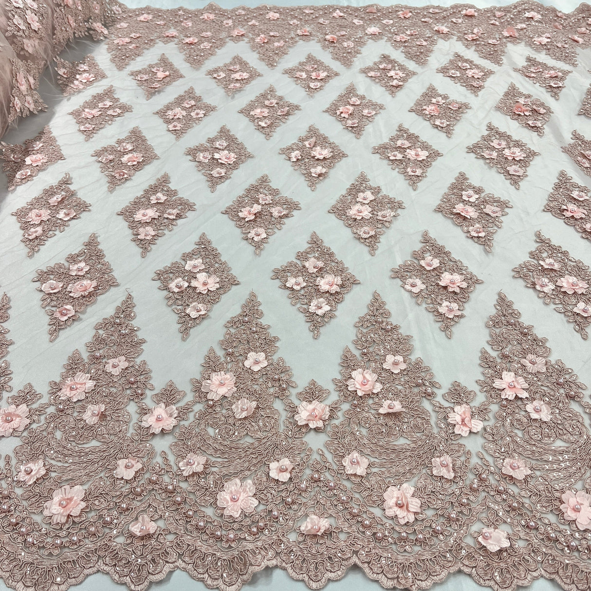 Beaded 3D Floral Lace Mesh
