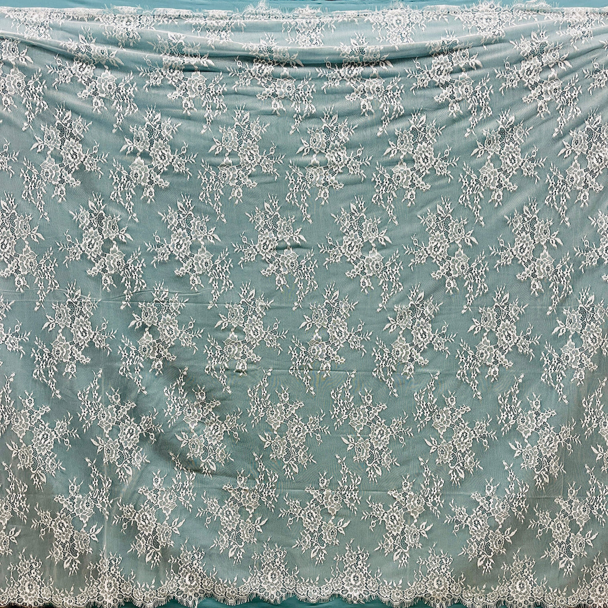 Embroidered Lace Fabric with Eyelash Scallop