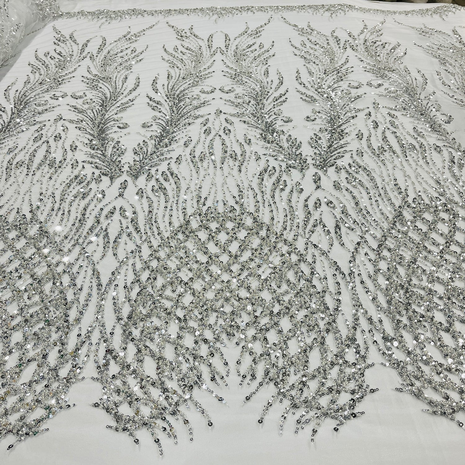 1 Yard Beaded Lace Fabric Embroidered on 100% Polyester Net Mesh