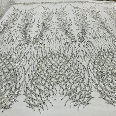 1 Yard Beaded Lace Fabric Embroidered on 100% Polyester Net Mesh