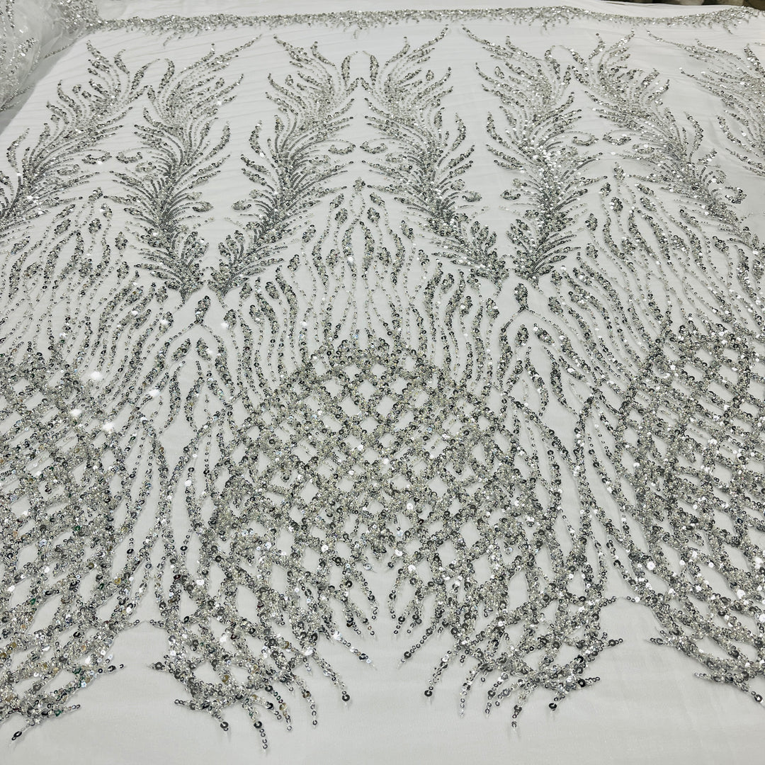 1 Yard Beaded Lace Fabric Embroidered on 100% Polyester Net Mesh