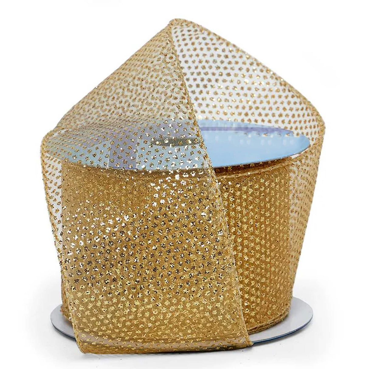 Mini / Micro Metallic Dots On Wired Ribbon 2 1/2 '' X 10 yd Gold Micro (Sheer) Color 1 / roll