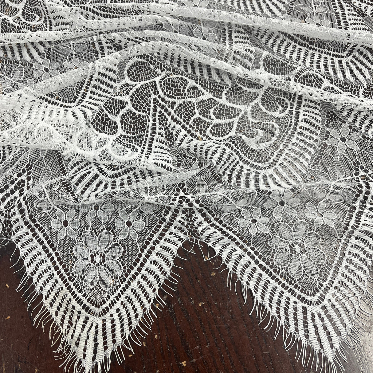 Embroidered Chantilly Lace Fabric with Eyelash Scallop