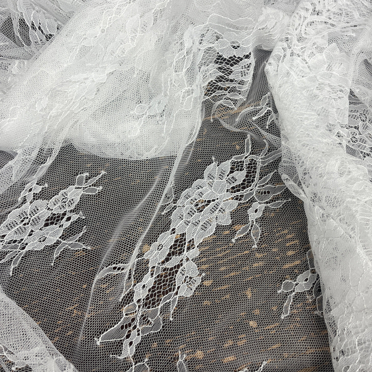 Embroidered Chantilly Lace Fabric with Eyelash Scallop