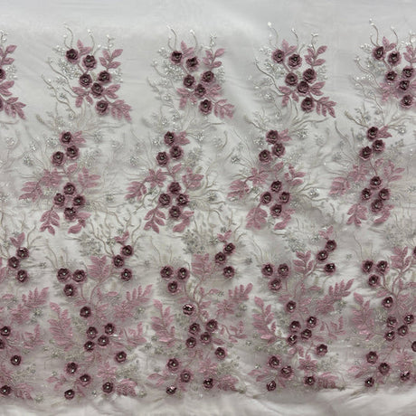 1 Yard Beaded 3D Floral Lace Fabric Embroidered 100 Percent Polyester Net Mesh 52 inch Width