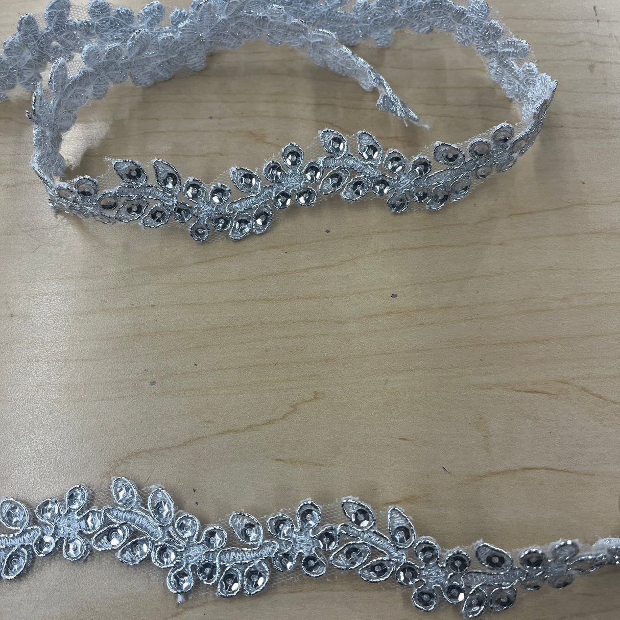 1 Yard Beaded & Corded Lace Trimming on Net Mesh | 1" Wide | Elegant Embroidered Trim for Bridal, Formal & Dancewear