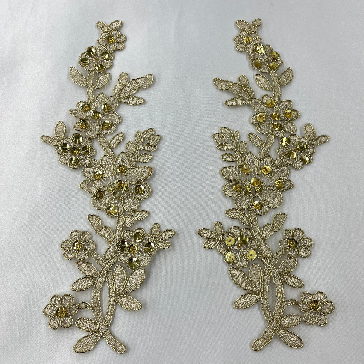Beaded Corded Floral Lace Applique 100% Polyester Net Mesh