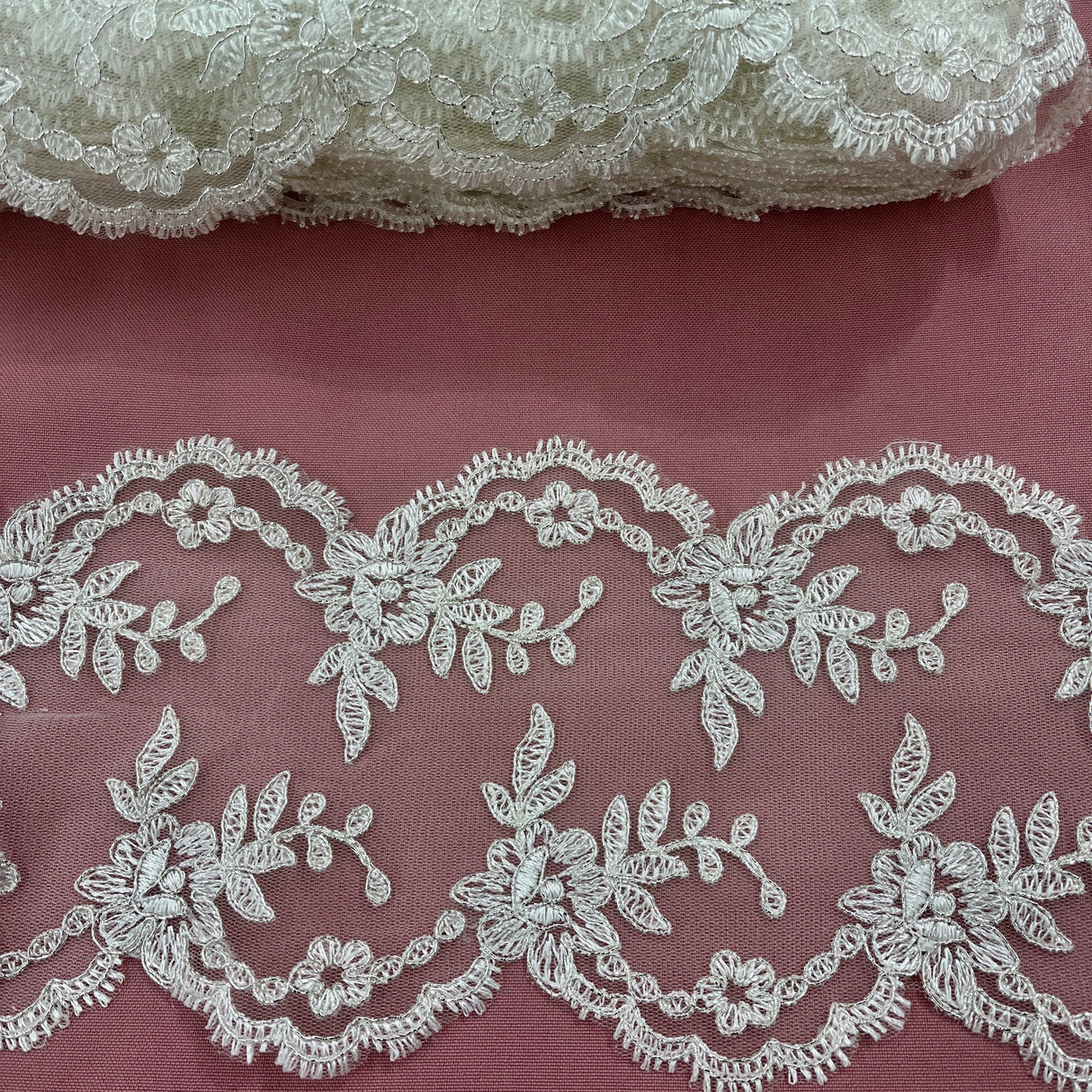 1 Yard Corded Double Sided Lace Trim 100% Polyester Embroidered Mesh, 6" Wide