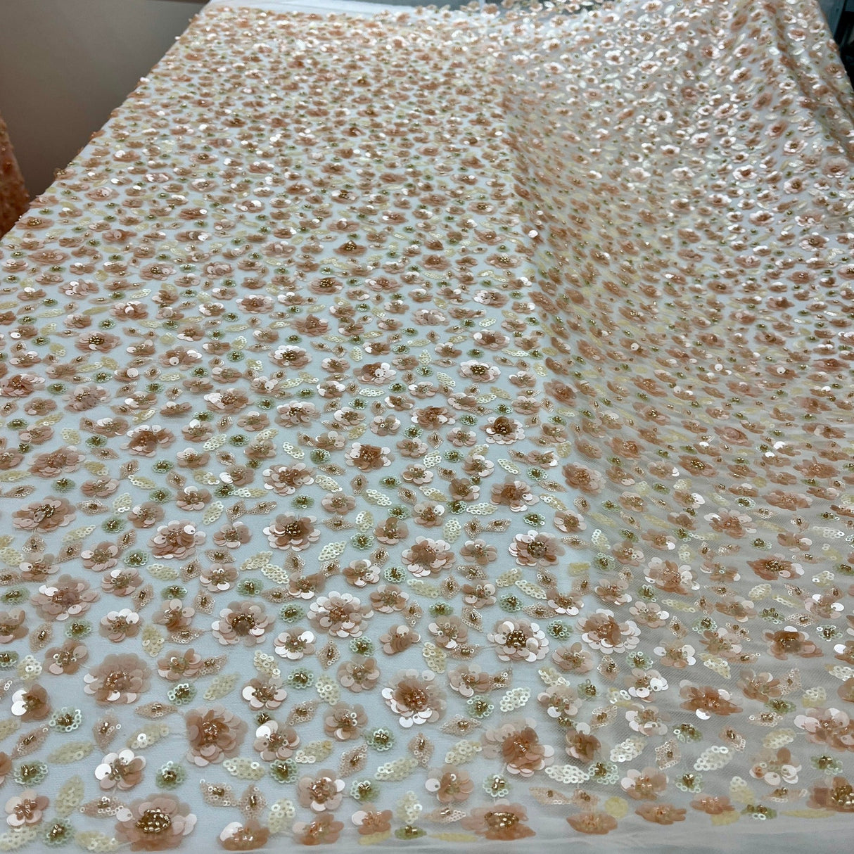 1 Yard Beaded and Sequined Lace Fabric Embroidered Net Mesh 54" Width