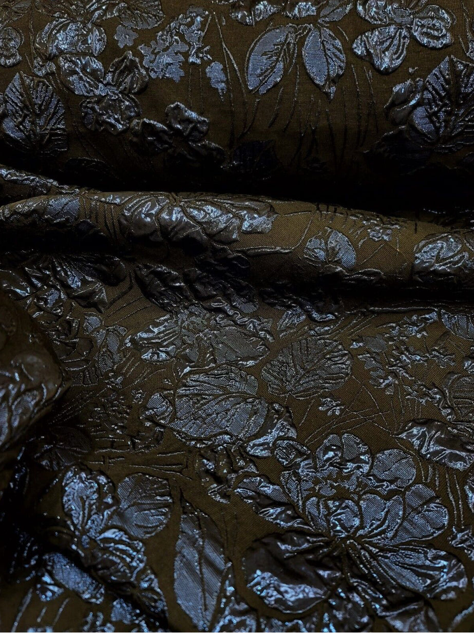 Brocade Jacquard Navy Blue Metallic Floral